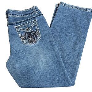 Nine West jeans straight leg sparkle pockets 2 buttons 14